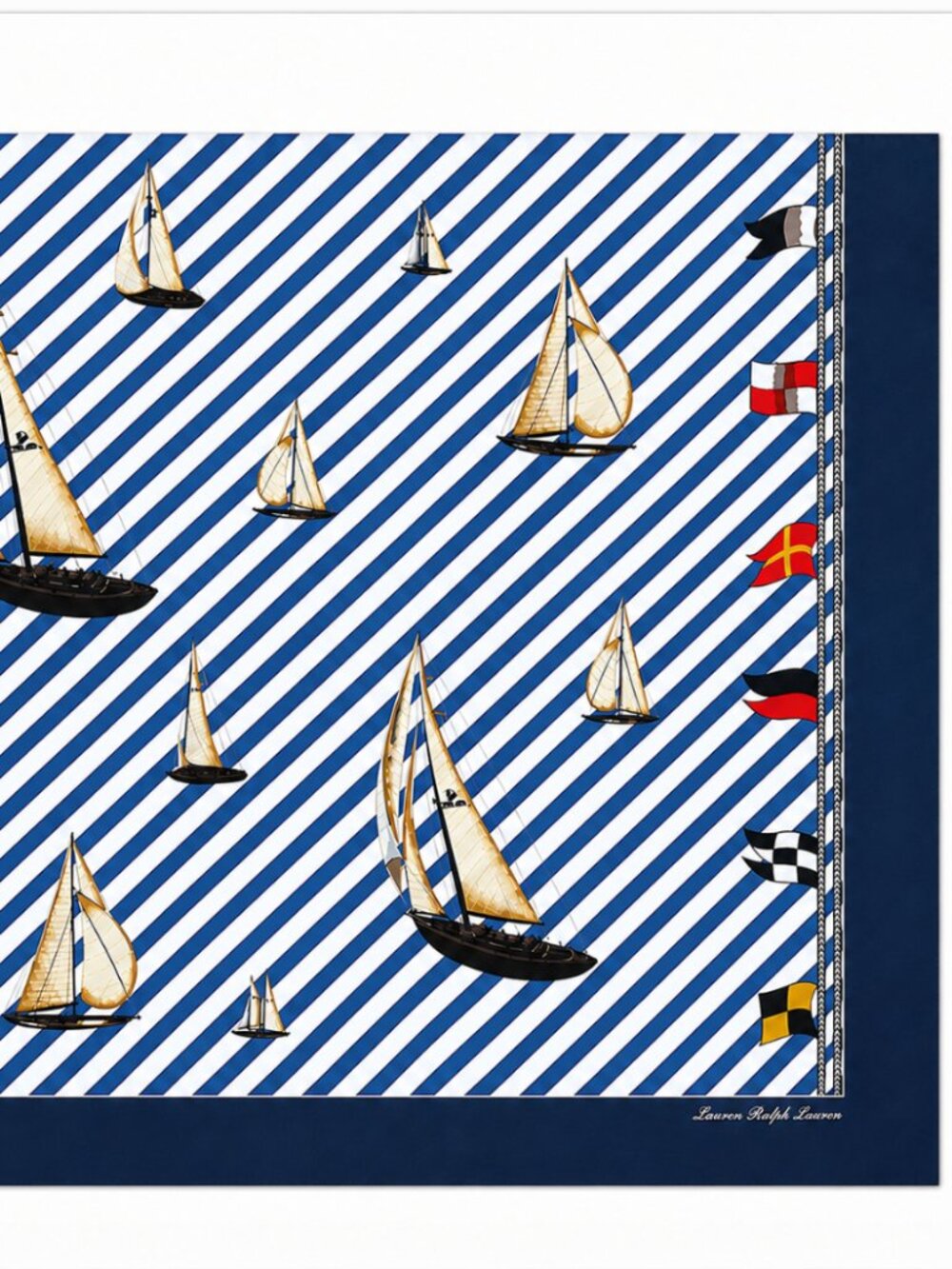 Lauren Ralph Lauren Nautical Flag Large Silk Square Scarf Navy 100% Silk NWT